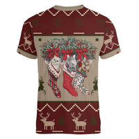 Cat And Sock Christmas Women V-Neck T-Shirt Xmas Holiday Patterns - Wonder Print Shop