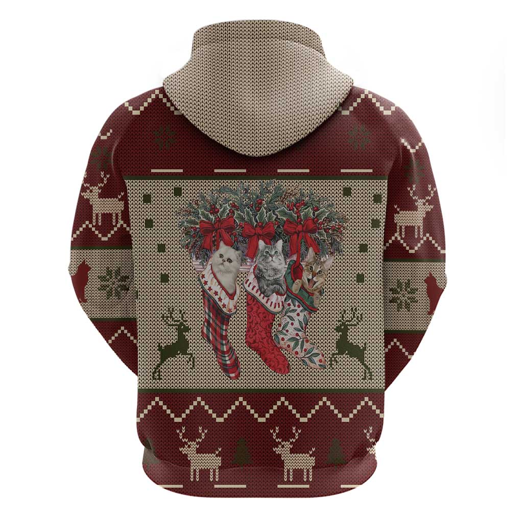 Cat And Sock Christmas Zip Hoodie Xmas Holiday Patterns - Wonder Print Shop