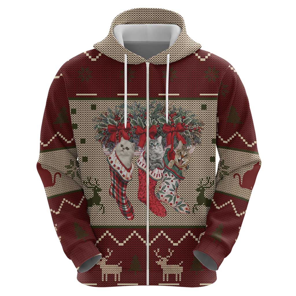 Cat And Sock Christmas Zip Hoodie Xmas Holiday Patterns - Wonder Print Shop
