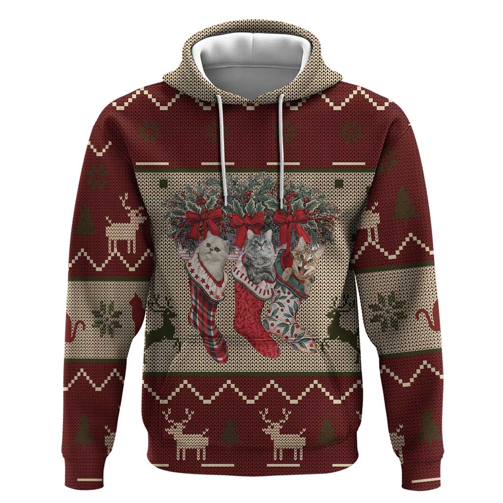Cat And Sock Christmas Zip Hoodie Xmas Holiday Patterns - Wonder Print Shop