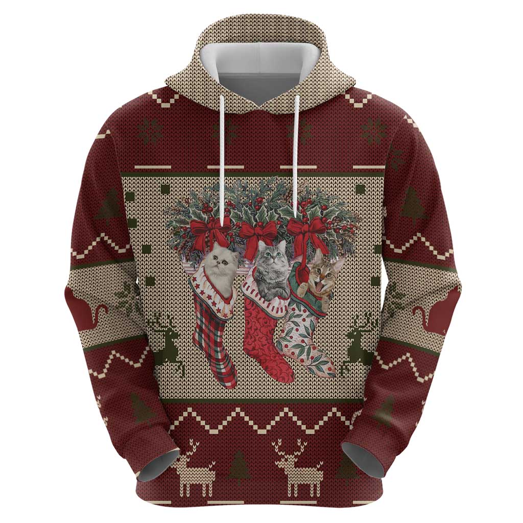 Cat And Sock Christmas Zip Hoodie Xmas Holiday Patterns - Wonder Print Shop