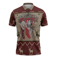 Cat And Sock Christmas Zipper Polo Shirt Xmas Holiday Patterns - Wonder Print Shop