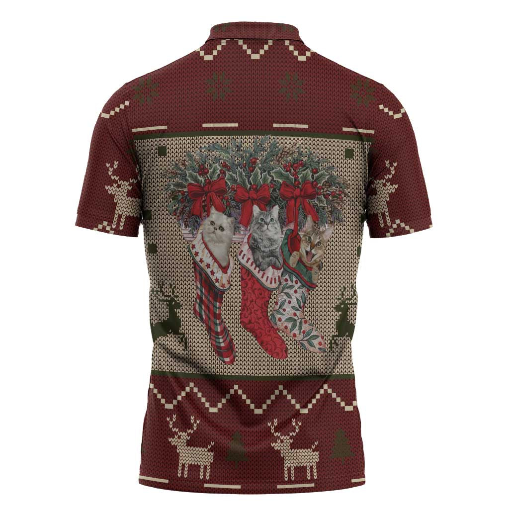 Cat And Sock Christmas Zipper Polo Shirt Xmas Holiday Patterns - Wonder Print Shop
