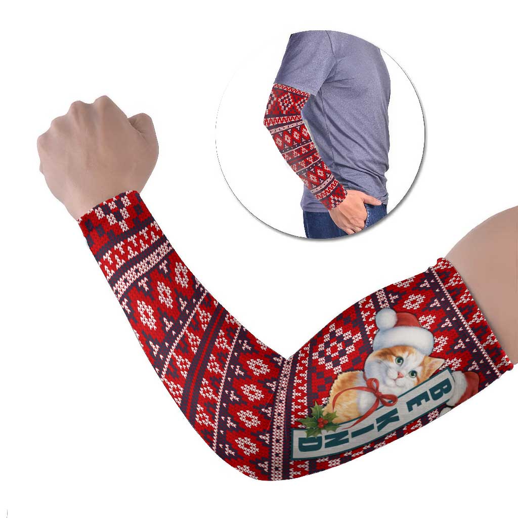 Cat Be Kind Christmas Arm Sleeves Xmas Holiday Patterns - Wonder Print Shop