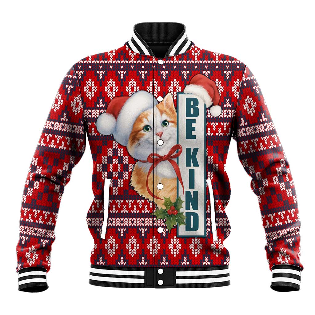 Cat Be Kind Christmas Baseball Jacket Xmas Holiday Patterns - Wonder Print Shop