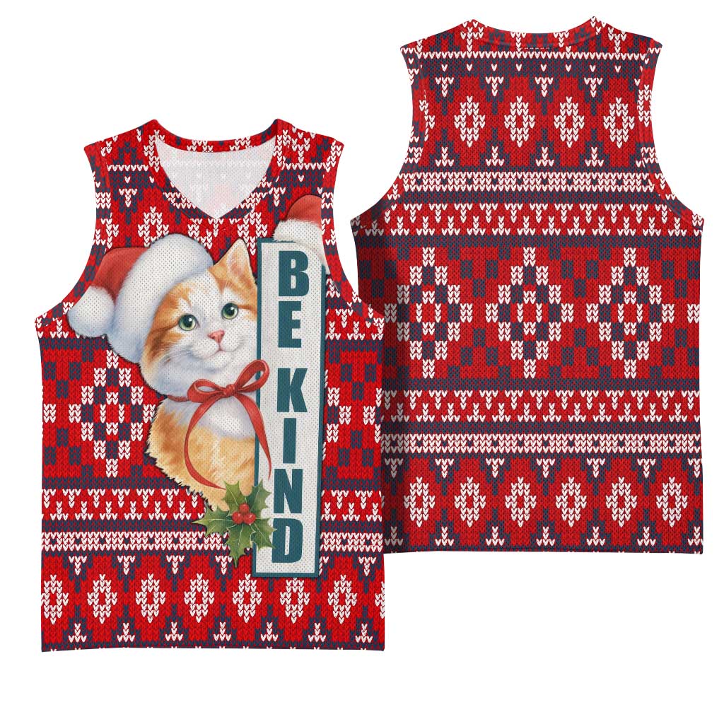 Cat Be Kind Christmas Basketball Jersey Xmas Holiday Patterns - Wonder Print Shop