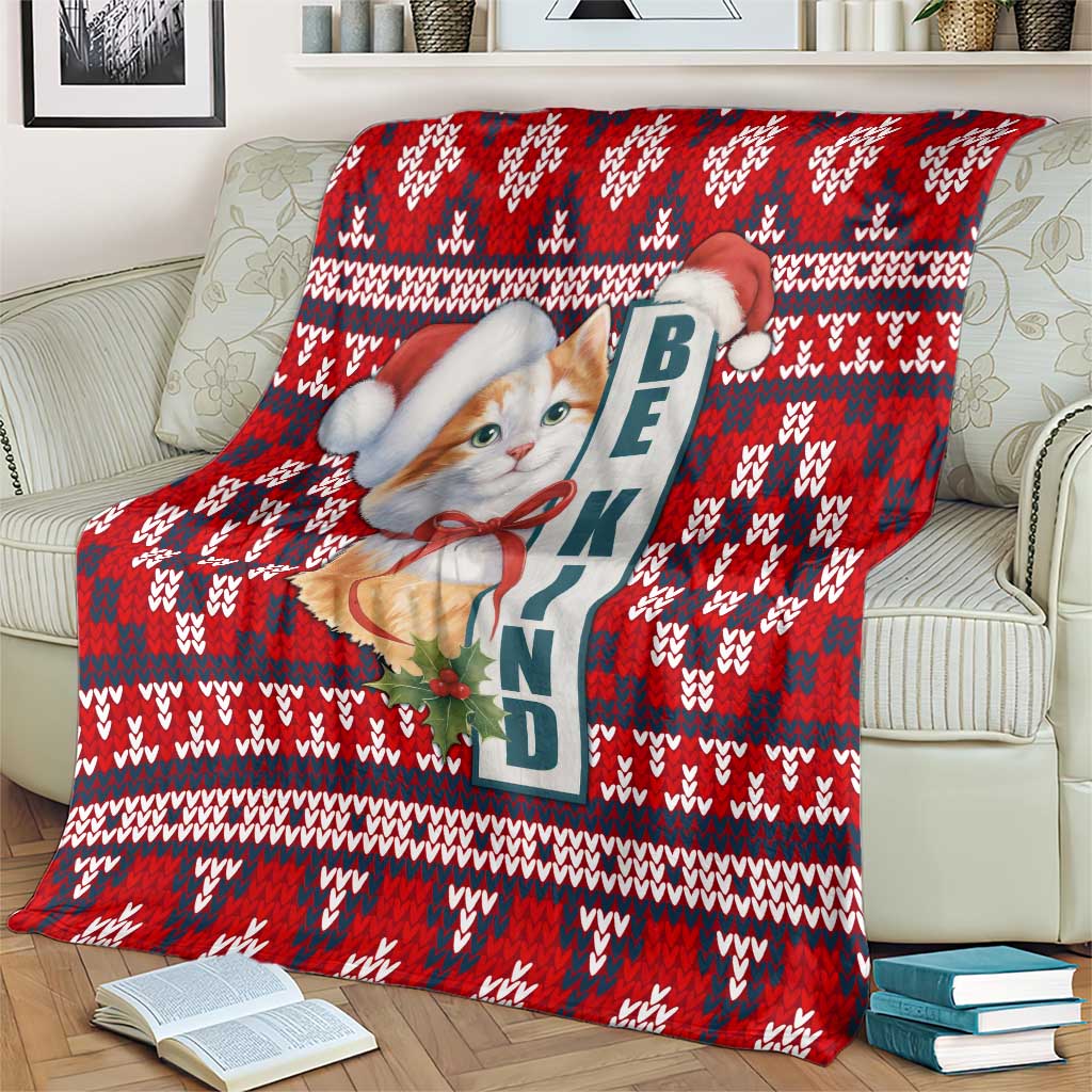 Cat Be Kind Christmas Blanket Xmas Holiday Patterns - Wonder Print Shop