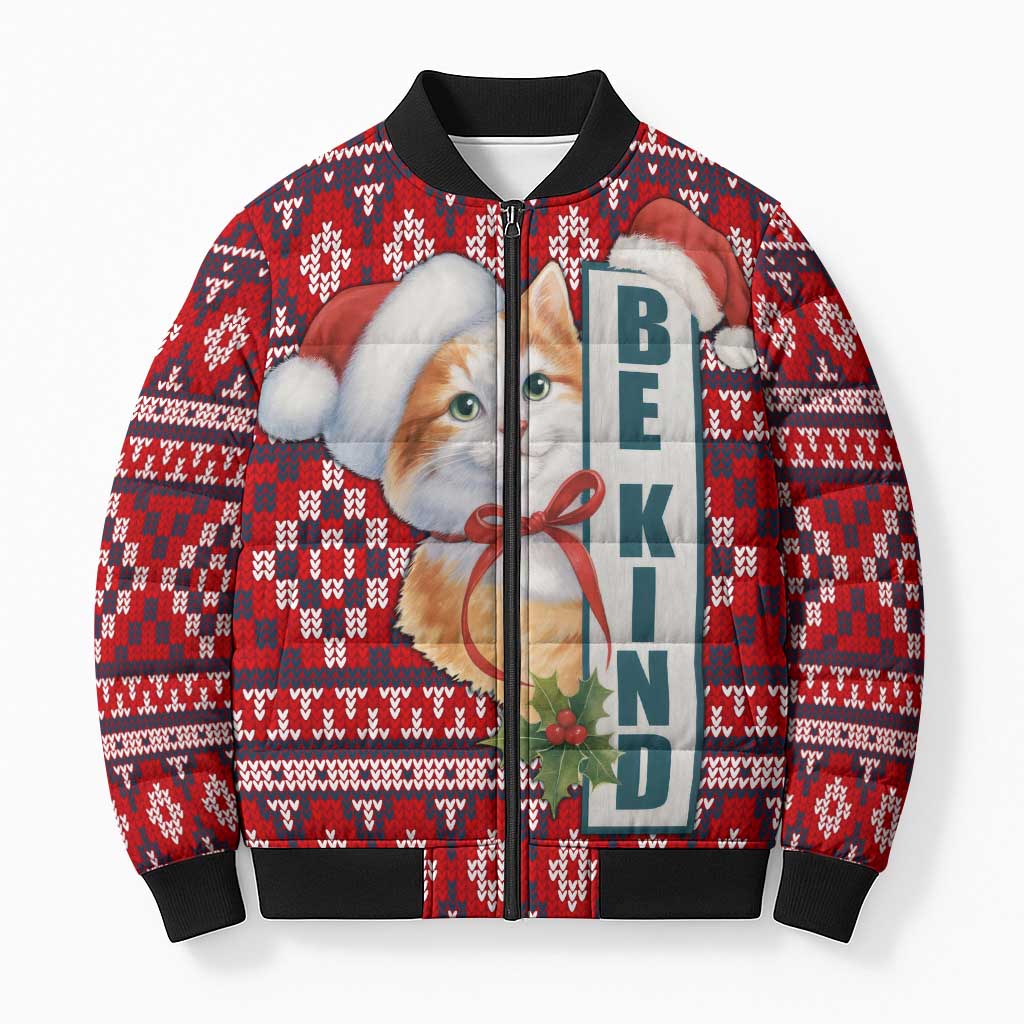 Cat Be Kind Christmas Bomber Puffer Jacket Xmas Holiday Patterns - Wonder Print Shop
