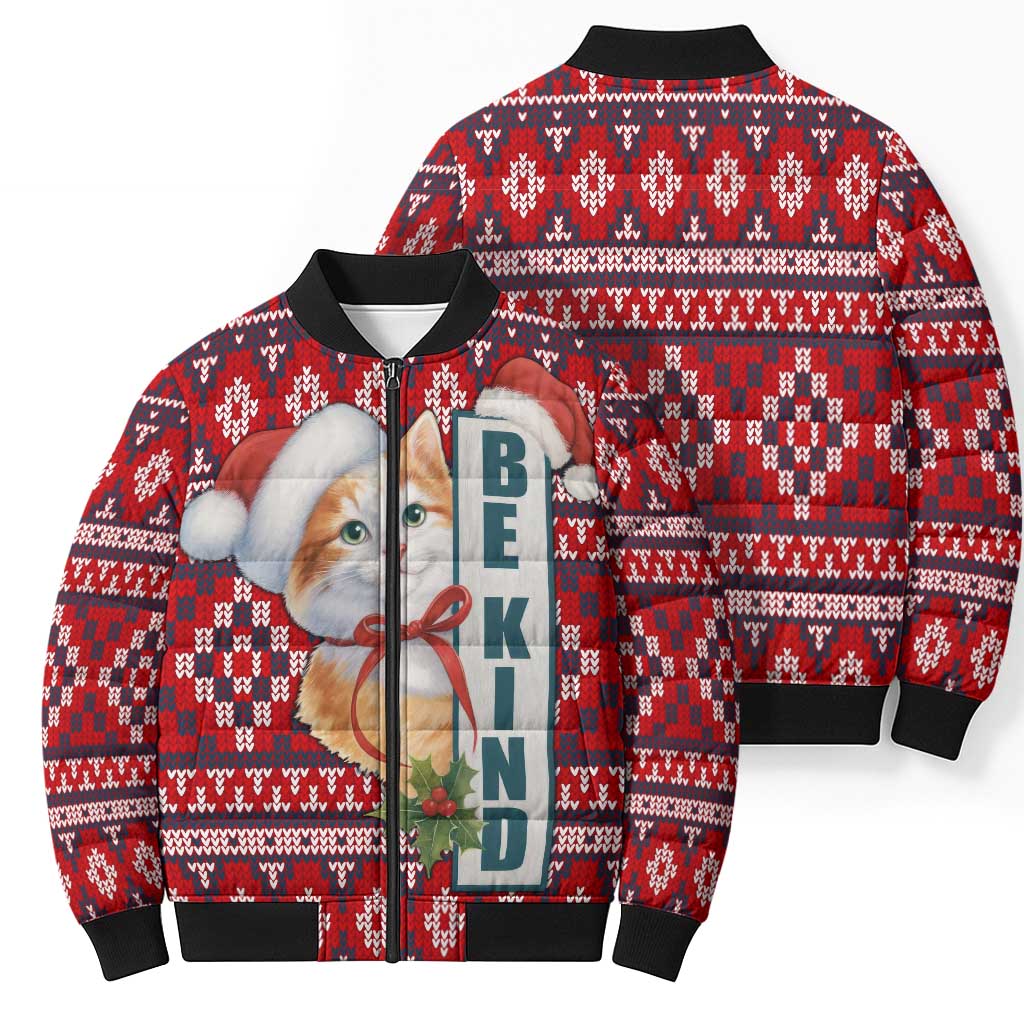 Cat Be Kind Christmas Bomber Puffer Jacket Xmas Holiday Patterns - Wonder Print Shop