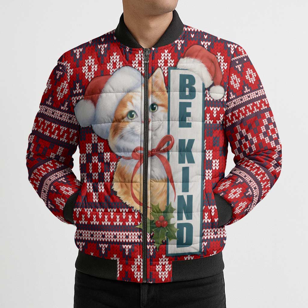 Cat Be Kind Christmas Bomber Puffer Jacket Xmas Holiday Patterns - Wonder Print Shop