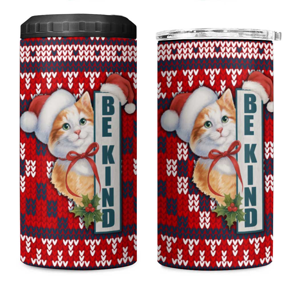 Cat Be Kind Christmas 4 in 1 Can Cooler Tumbler Xmas Holiday Patterns - Wonder Print Shop