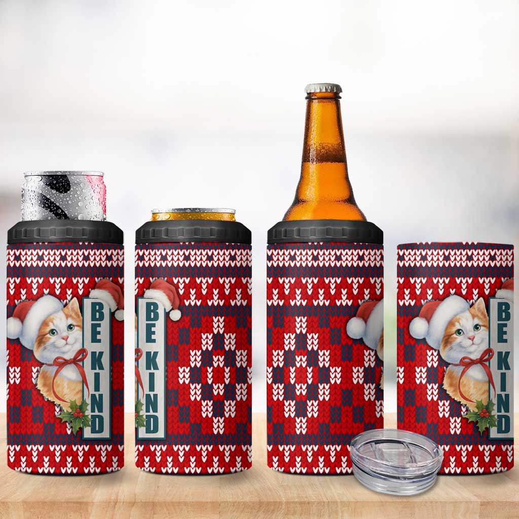 Cat Be Kind Christmas 4 in 1 Can Cooler Tumbler Xmas Holiday Patterns - Wonder Print Shop