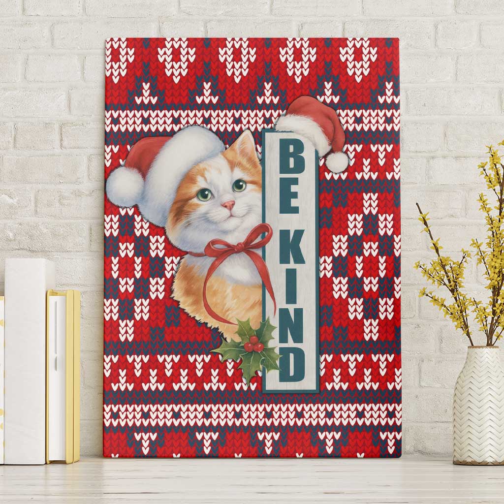 Cat Be Kind Christmas Canvas Wall Art Xmas Holiday Patterns - Wonder Print Shop