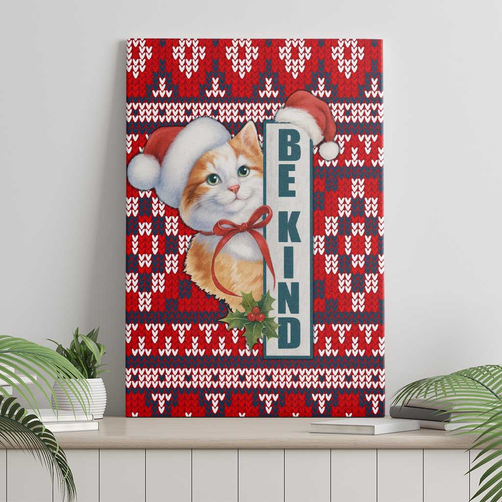 Cat Be Kind Christmas Canvas Wall Art Xmas Holiday Patterns - Wonder Print Shop