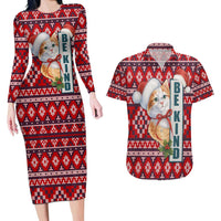 Cat Be Kind Christmas Couples Matching Long Sleeve Bodycon Dress and Hawaiian Shirt Xmas Holiday Patterns - Wonder Print Shop
