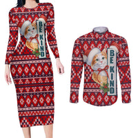 Cat Be Kind Christmas Couples Matching Long Sleeve Bodycon Dress and Long Sleeve Button Shirt Xmas Holiday Patterns - Wonder Print Shop