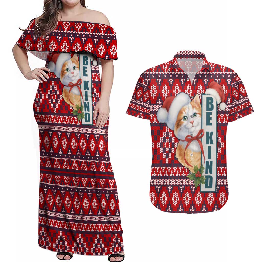 Cat Be Kind Christmas Couples Matching Off Shoulder Maxi Dress and Hawaiian Shirt Xmas Holiday Patterns - Wonder Print Shop