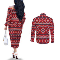 Cat Be Kind Christmas Couples Matching Off The Shoulder Long Sleeve Dress and Long Sleeve Button Shirt Xmas Holiday Patterns - Wonder Print Shop