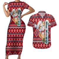 Cat Be Kind Christmas Couples Matching Short Sleeve Bodycon Dress and Hawaiian Shirt Xmas Holiday Patterns - Wonder Print Shop