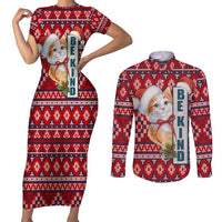 Cat Be Kind Christmas Couples Matching Short Sleeve Bodycon Dress and Long Sleeve Button Shirt Xmas Holiday Patterns - Wonder Print Shop