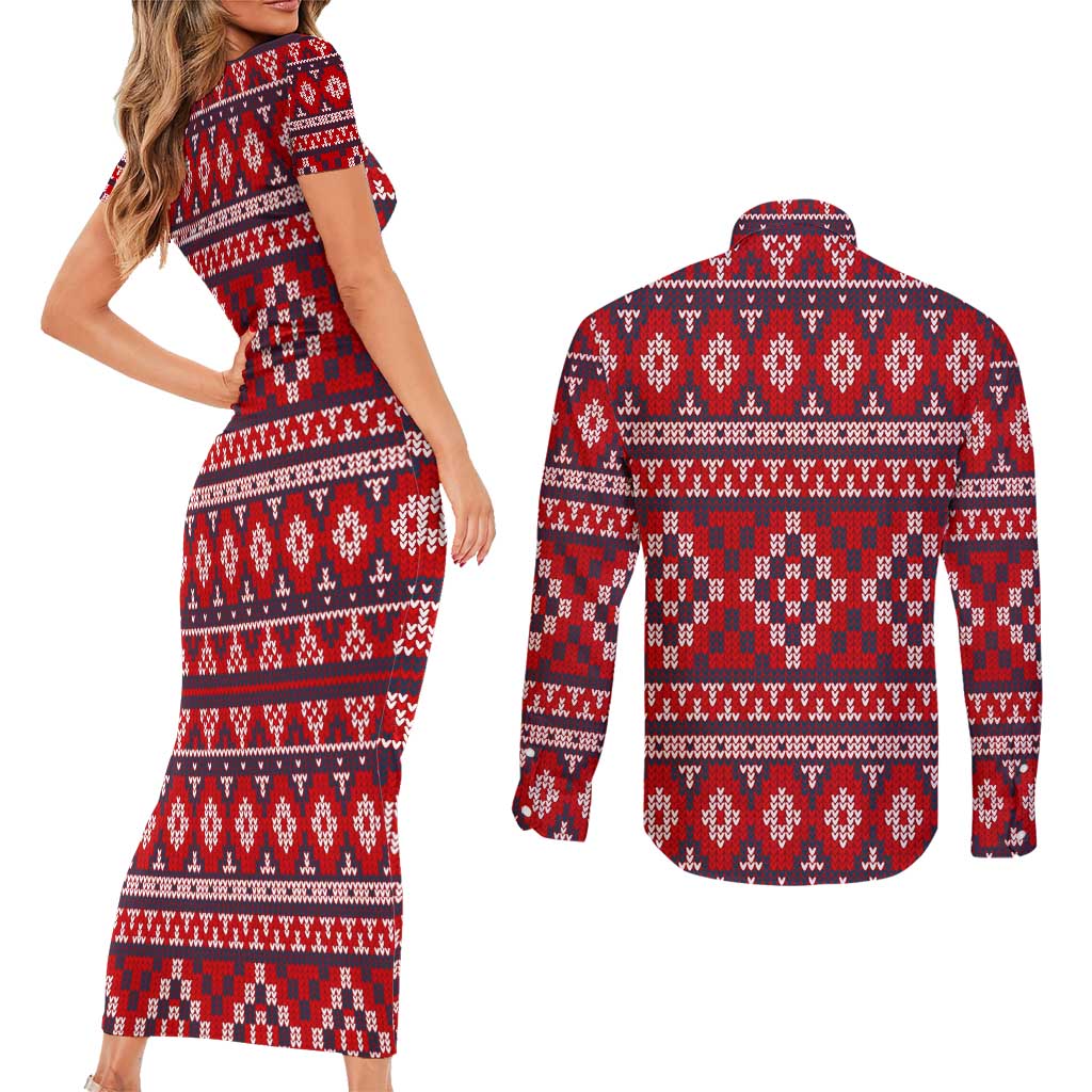 Cat Be Kind Christmas Couples Matching Short Sleeve Bodycon Dress and Long Sleeve Button Shirt Xmas Holiday Patterns - Wonder Print Shop