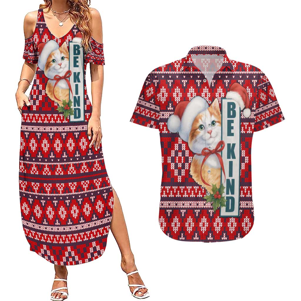 Cat Be Kind Christmas Couples Matching Summer Maxi Dress and Hawaiian Shirt Xmas Holiday Patterns - Wonder Print Shop