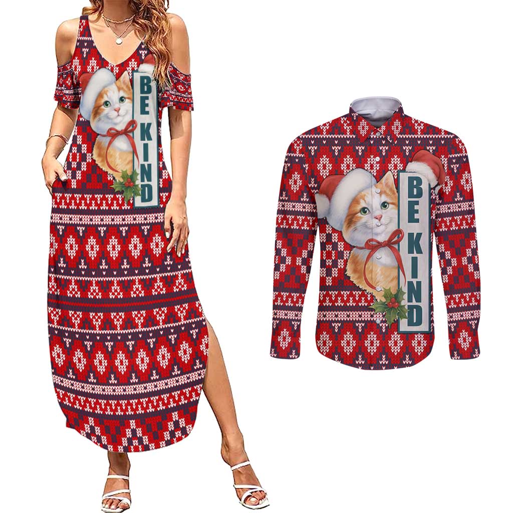 Cat Be Kind Christmas Couples Matching Summer Maxi Dress and Long Sleeve Button Shirt Xmas Holiday Patterns - Wonder Print Shop