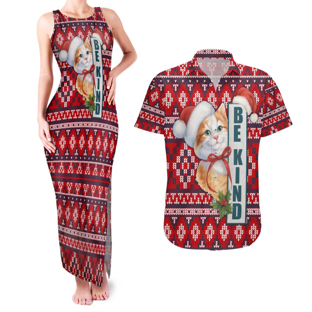 Cat Be Kind Christmas Couples Matching Tank Maxi Dress and Hawaiian Shirt Xmas Holiday Patterns - Wonder Print Shop