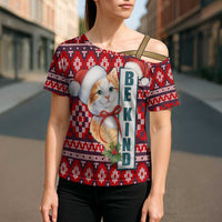 Cat Be Kind Christmas Cross Shoulder Shirt Xmas Holiday Patterns - Wonder Print Shop