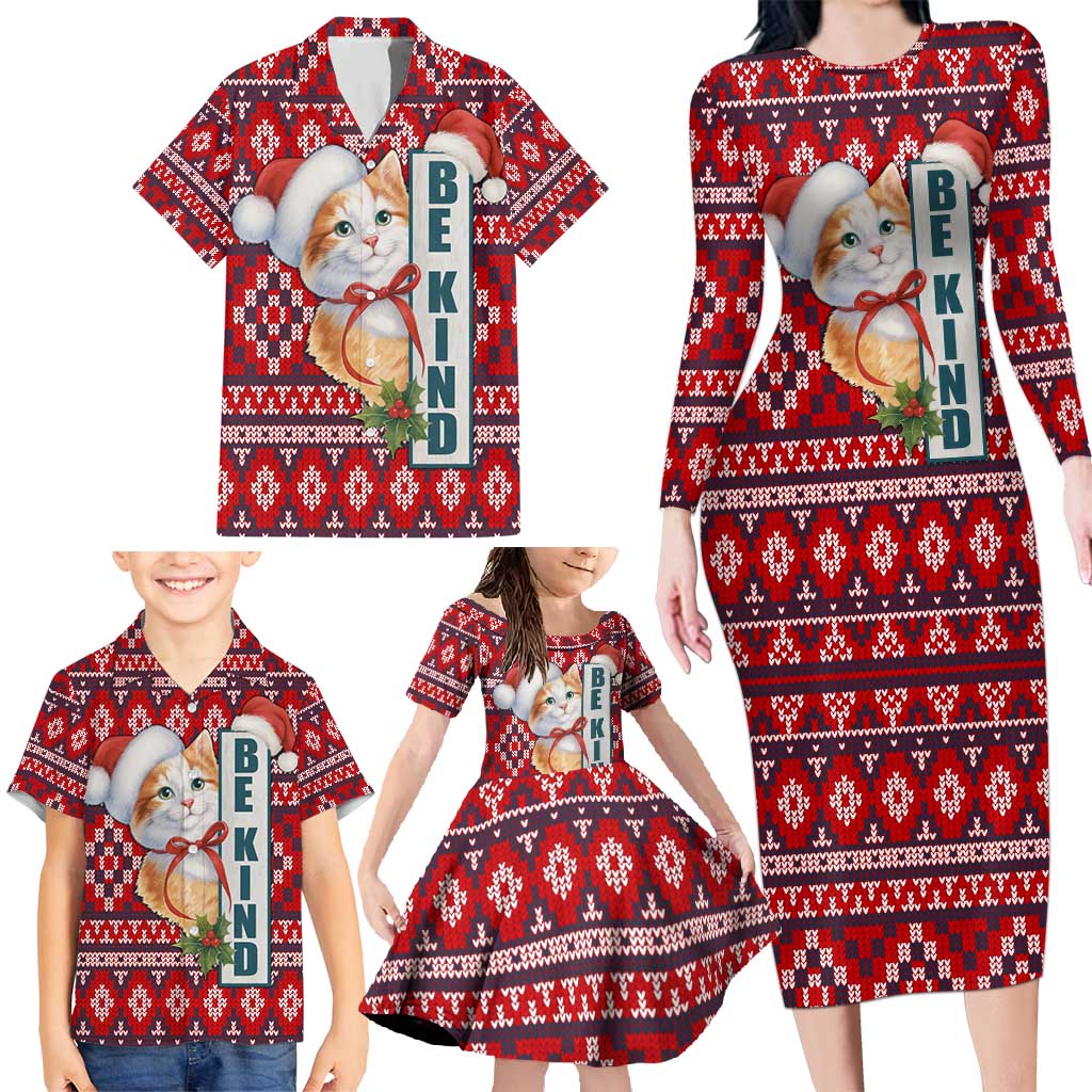 Cat Be Kind Christmas Family Matching Long Sleeve Bodycon Dress and Hawaiian Shirt Xmas Holiday Patterns - Wonder Print Shop