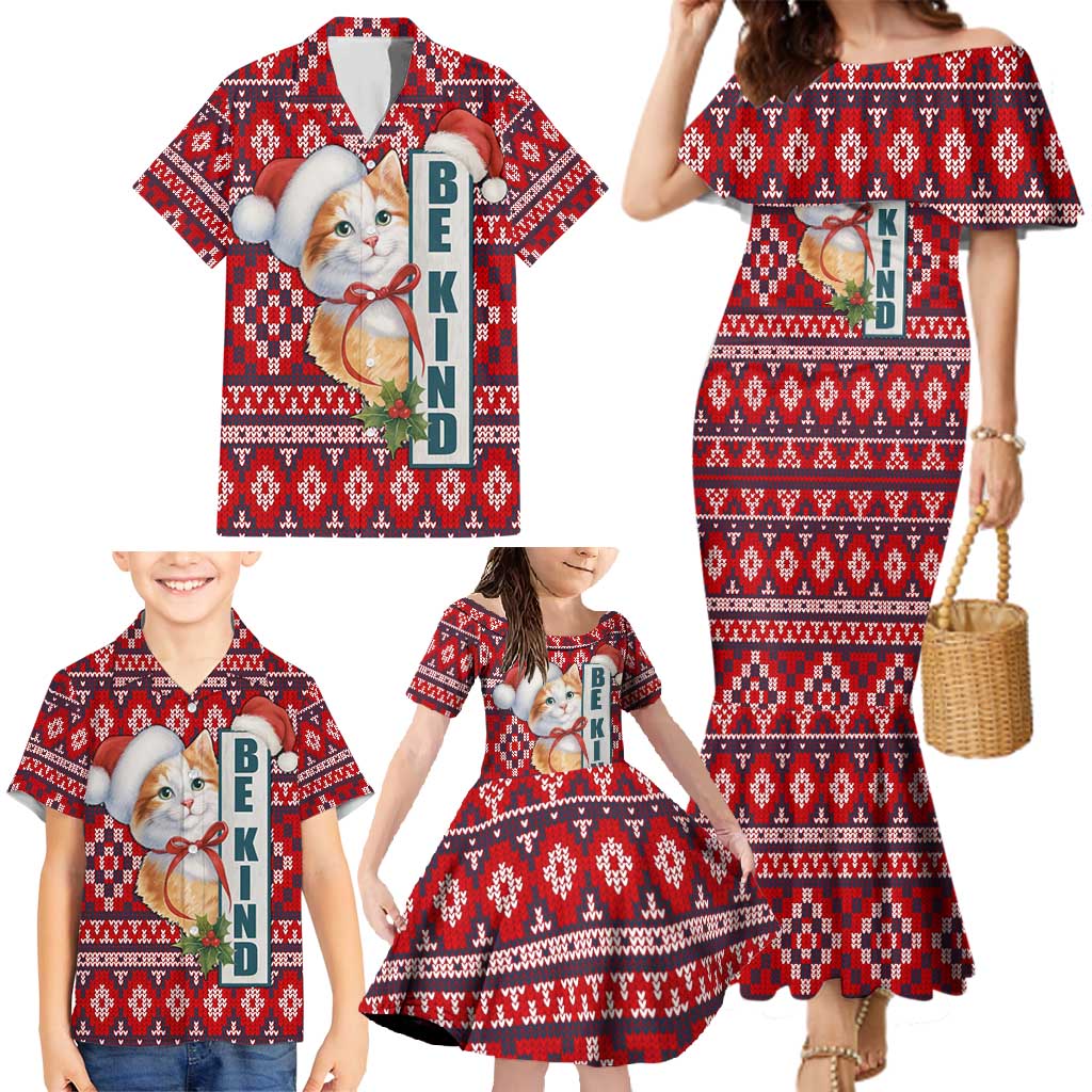 Cat Be Kind Christmas Family Matching Mermaid Dress and Hawaiian Shirt Xmas Holiday Patterns - Wonder Print Shop