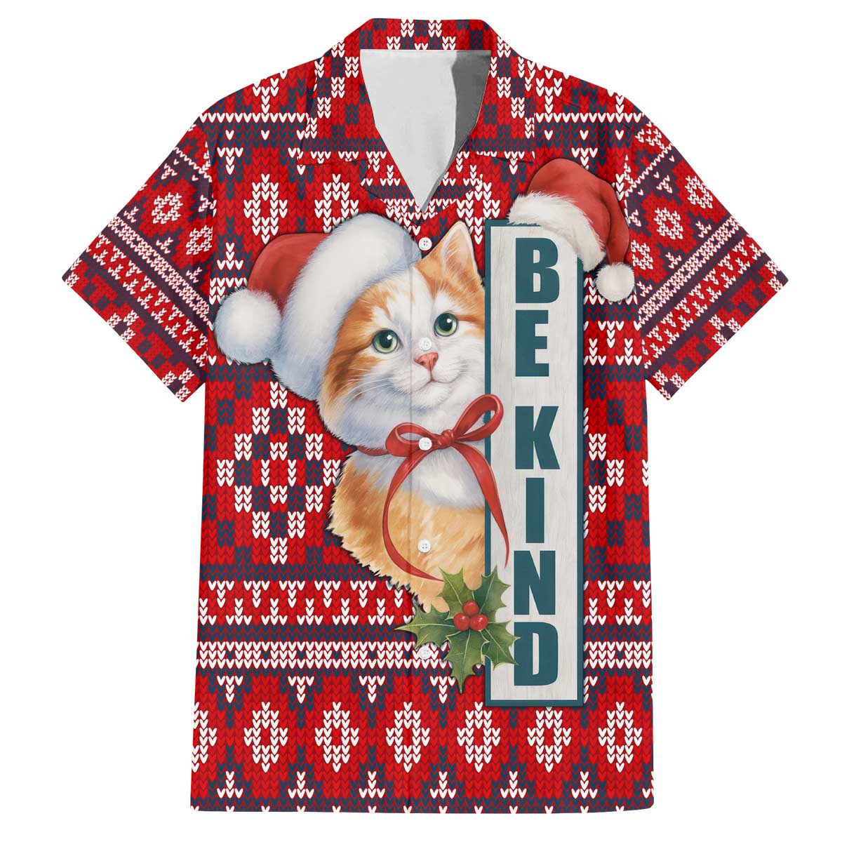 Cat Be Kind Christmas Family Matching Off The Shoulder Long Sleeve Dress and Hawaiian Shirt Xmas Holiday Patterns - Wonder Print Shop