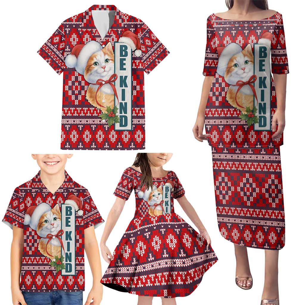 Cat Be Kind Christmas Family Matching Puletasi and Hawaiian Shirt Xmas Holiday Patterns - Wonder Print Shop