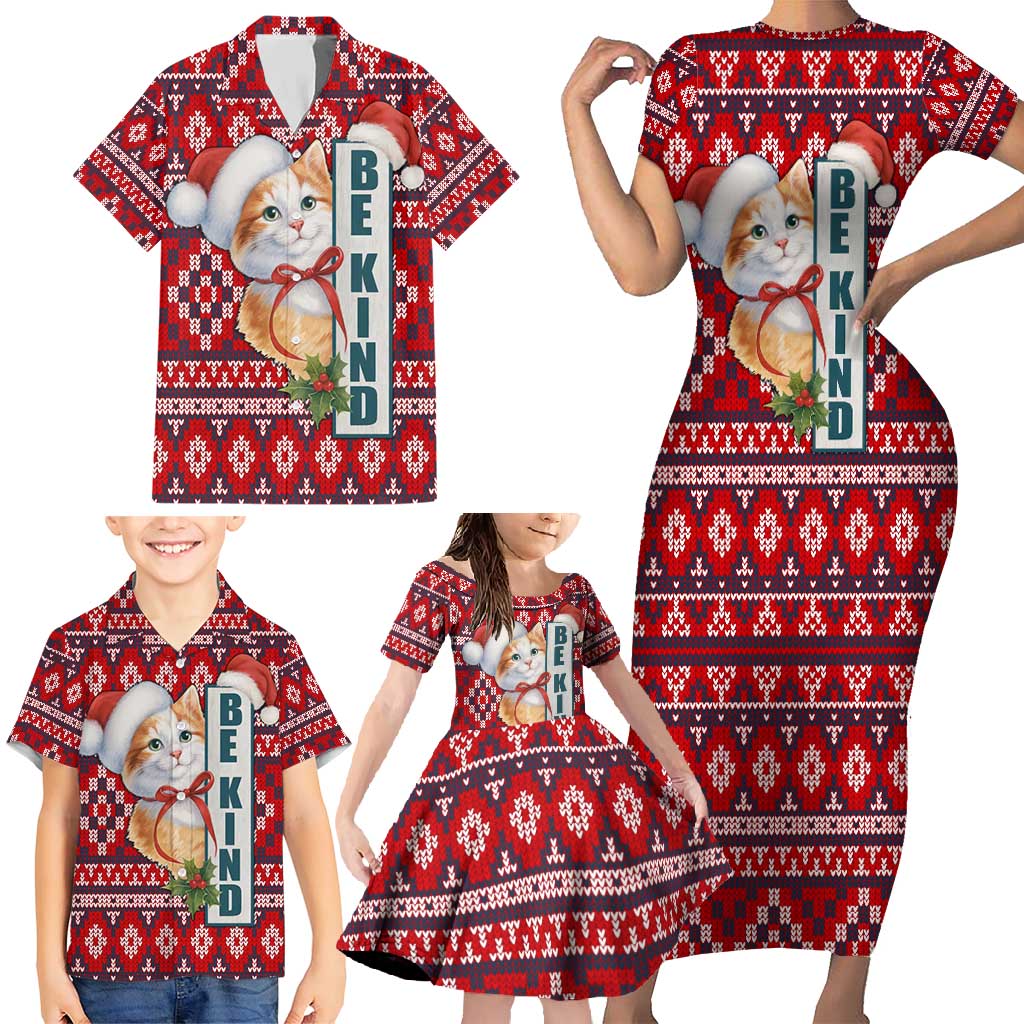 Cat Be Kind Christmas Family Matching Short Sleeve Bodycon Dress and Hawaiian Shirt Xmas Holiday Patterns - Wonder Print Shop