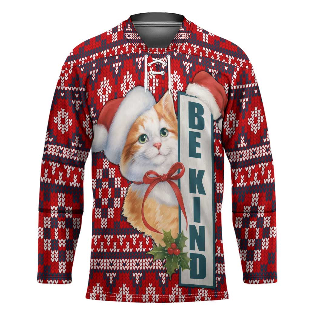 Cat Be Kind Christmas Hockey Jersey Xmas Holiday Patterns - Wonder Print Shop