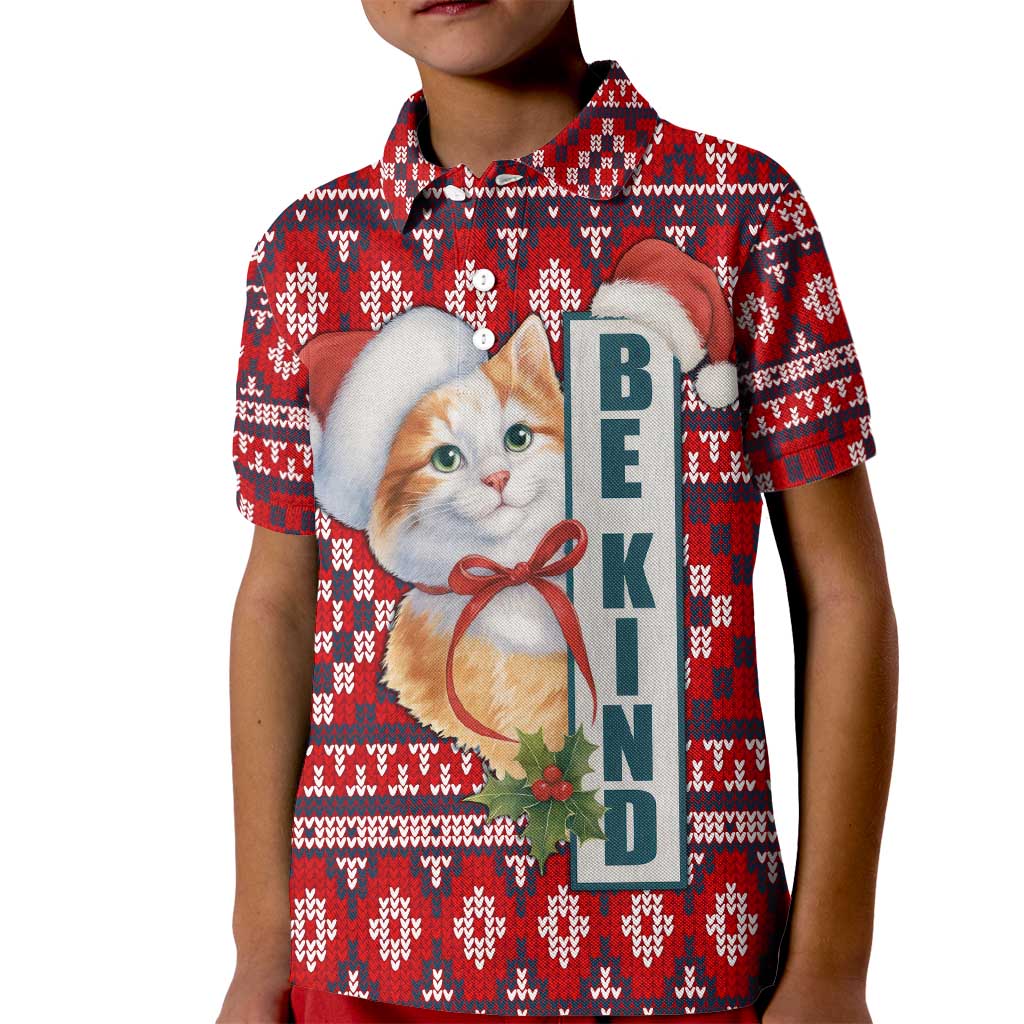 Cat Be Kind Christmas Kid Polo Shirt Xmas Holiday Patterns - Wonder Print Shop