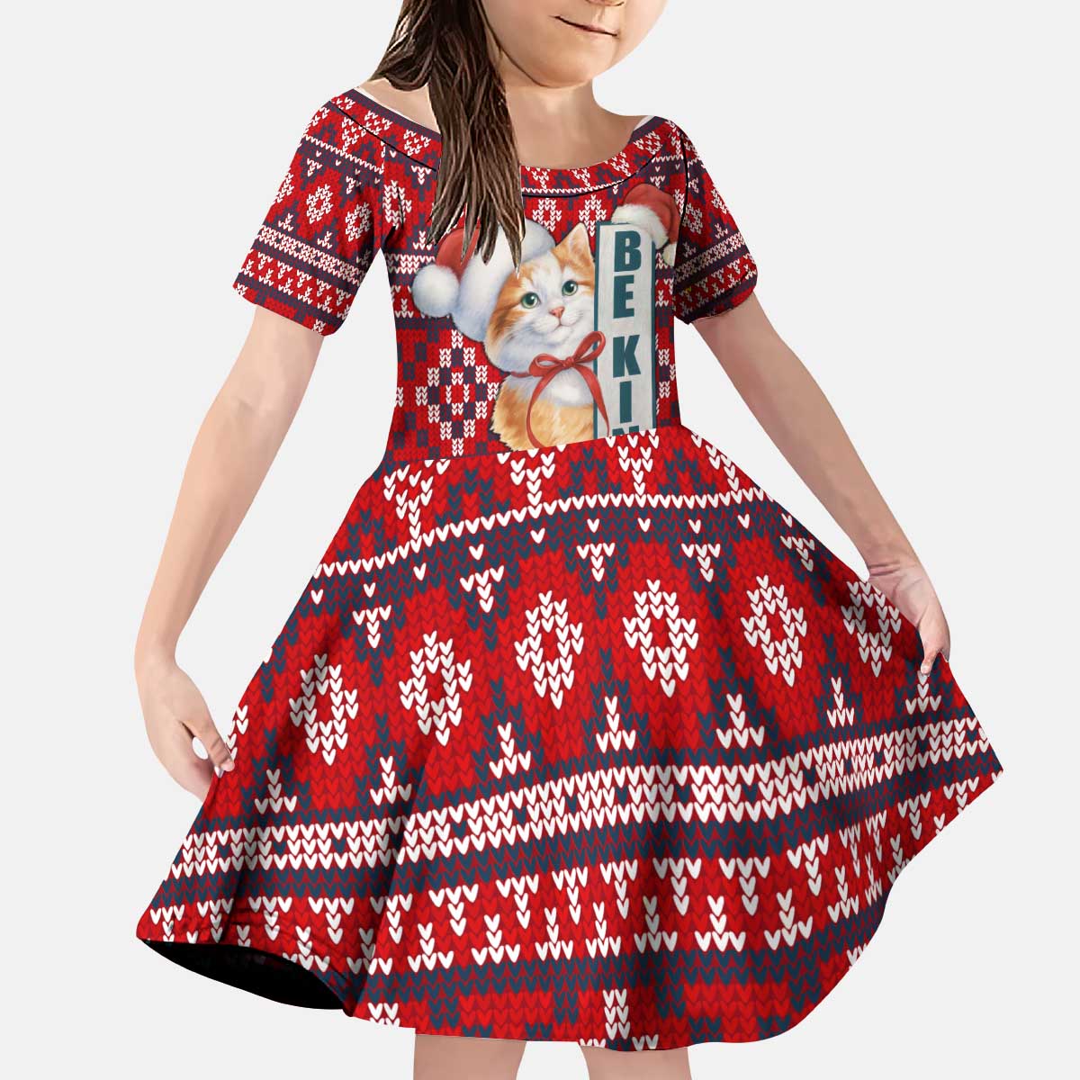 Cat Be Kind Christmas Kid Short Sleeve Dress Xmas Holiday Patterns - Wonder Print Shop