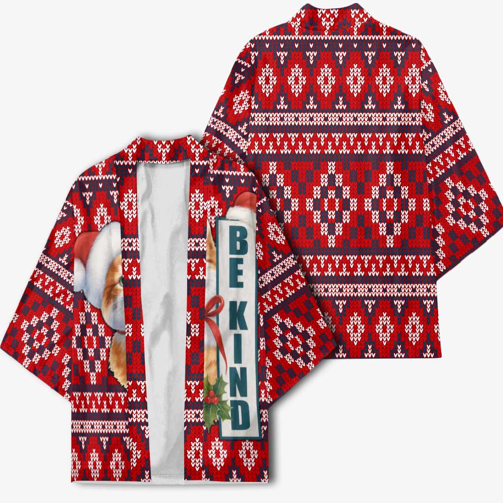 Cat Be Kind Christmas Kimono Xmas Holiday Patterns - Wonder Print Shop