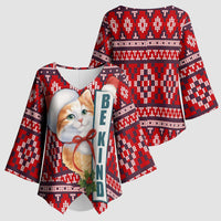 Cat Be Kind Christmas Kimono Sleeve Blouse Xmas Holiday Patterns - Wonder Print Shop