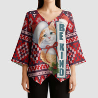 Cat Be Kind Christmas Kimono Sleeve Blouse Xmas Holiday Patterns - Wonder Print Shop
