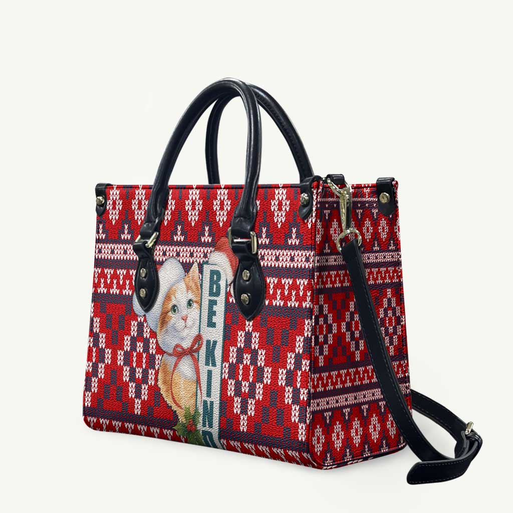 Cat Be Kind Christmas Leather Bag Xmas Holiday Patterns - Wonder Print Shop