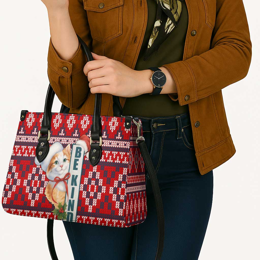 Cat Be Kind Christmas Leather Bag Xmas Holiday Patterns - Wonder Print Shop