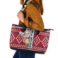 Cat Be Kind Christmas Leather Tote Bag Xmas Holiday Patterns - Wonder Print Shop
