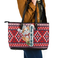 Cat Be Kind Christmas Leather Tote Bag Xmas Holiday Patterns - Wonder Print Shop