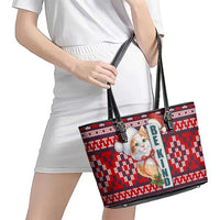 Cat Be Kind Christmas Leather Tote Bag Xmas Holiday Patterns - Wonder Print Shop