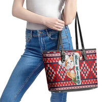 Cat Be Kind Christmas Leather Tote Bag Xmas Holiday Patterns - Wonder Print Shop