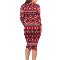 Cat Be Kind Christmas Long Sleeve Bodycon Dress Xmas Holiday Patterns - Wonder Print Shop