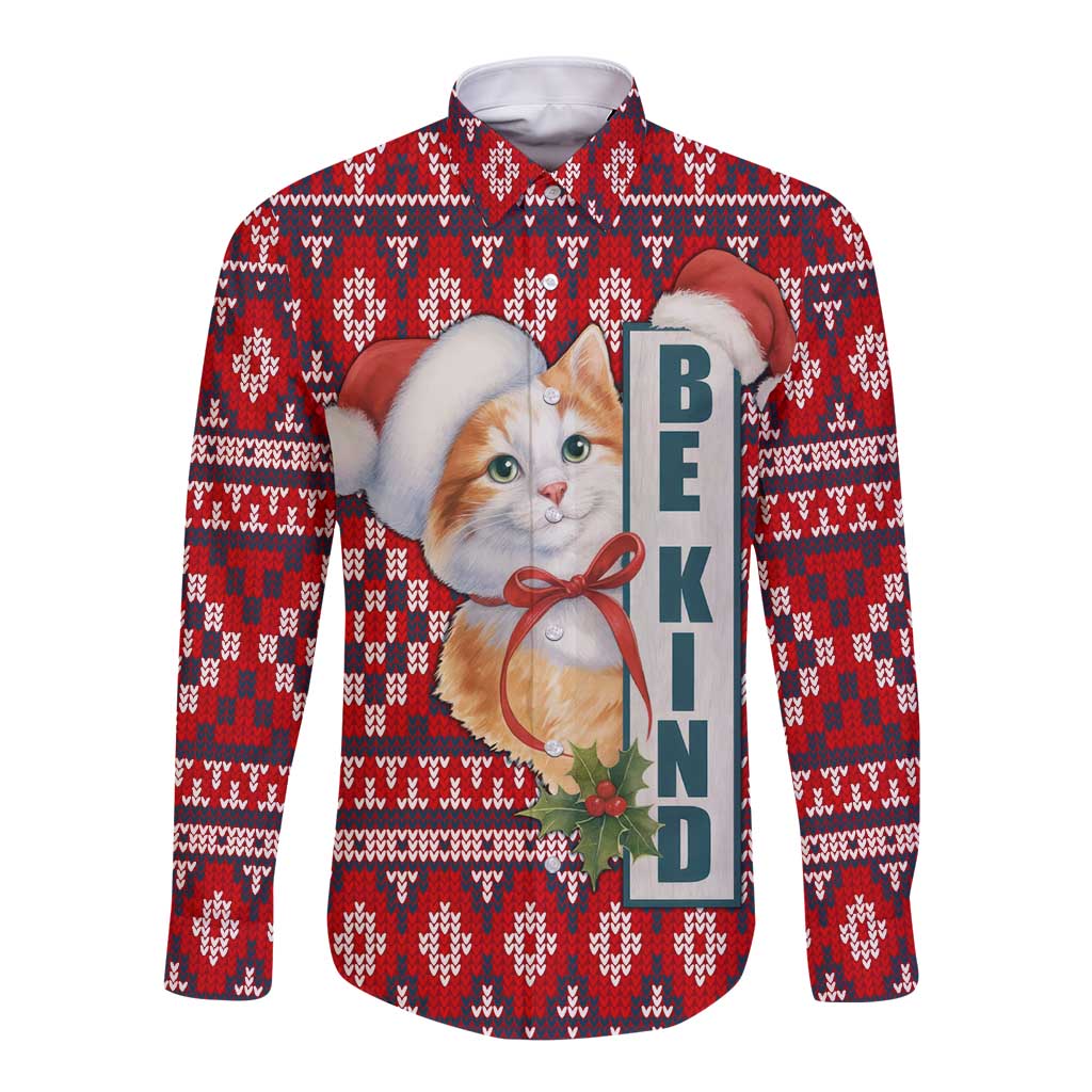 Cat Be Kind Christmas Long Sleeve Button Shirt Xmas Holiday Patterns - Wonder Print Shop