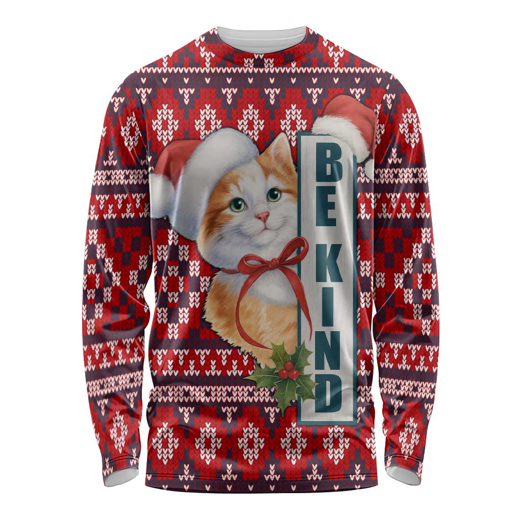 Cat Be Kind Christmas Long Sleeve Shirt Xmas Holiday Patterns - Wonder Print Shop