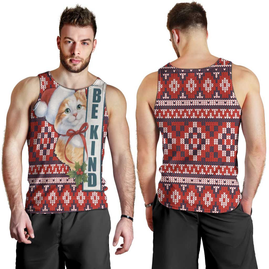 Cat Be Kind Christmas Men Tank Top Xmas Holiday Patterns - Wonder Print Shop